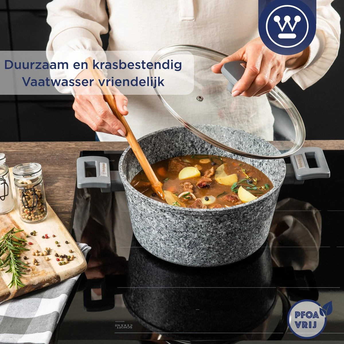 Westinghouse Kookpan/Braadpan Inductie - Ø 28 Cm - Grijs Graniet - Met Deksel - PFOA Vrij 7 Westinghouse Kookpan/Braadpan Inductie - Ø 28 Cm - Grijs Graniet - Met Deksel - PFOA Vrij - Afbeelding 7