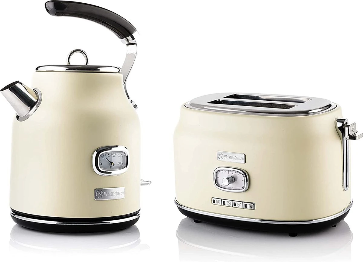 Westinghouse Retro Waterkoker + Broodrooster 2 Sleuven - Wit 1 Westinghouse Retro Waterkoker + Broodrooster 2 Sleuven - Wit