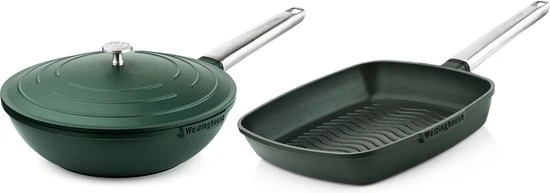 Westinghouse Pannenset Performance (Wokpan + Grillpan) ø 28 Cm - Groen - Inductie En Alle Andere Warmtebronnen 1 Westinghouse Pannenset Performance (Wokpan + Grillpan) ø 28 Cm - Groen - Inductie En Alle Andere Warmtebronnen