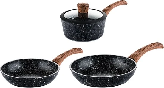 Westinghouse Pannenset Marble Wood (Koekenpan ø 28 En 30 Cm + Steelpan ø 18 Cm) - Inductie En Alle Andere Warmtebronnen 1 Westinghouse Pannenset Marble Wood (Koekenpan ø 28 En 30 Cm + Steelpan ø 18 Cm) - Inductie En Alle Andere Warmtebronnen