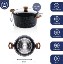 Westinghouse Pannenset Marble Wood (Wokpan ø 30 Cm + Braadpan + Hapjespan ø 28 Cm) - Inductie En Alle Andere Warmtebronnen 12 Westinghouse Pannenset Marble Wood (Wokpan ø 30 Cm + Braadpan + Hapjespan ø 28 Cm) - Inductie En Alle Andere Warmtebronnen -Westinghouse 550x554