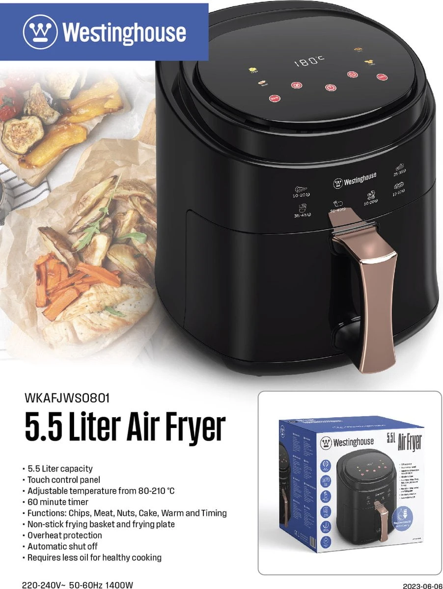 Westinghouse Airfryer / Heteluchtfriteuse - 1400 W - Zwart - 5.5 Liter 6 Westinghouse Airfryer / Heteluchtfriteuse - 1400 W - Zwart - 5.5 Liter - Afbeelding 6