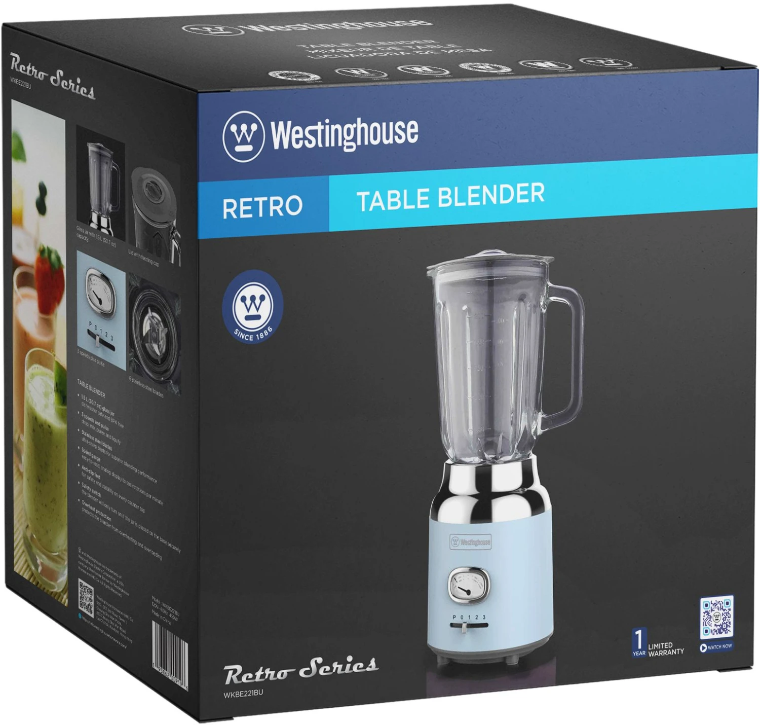 Westinghouse Blender Retro Collections - Blauw - 1.5 Liter - WKBE221BU 3 Westinghouse Blender Retro Collections - Blauw - 1.5 Liter - WKBE221BU - Afbeelding 3