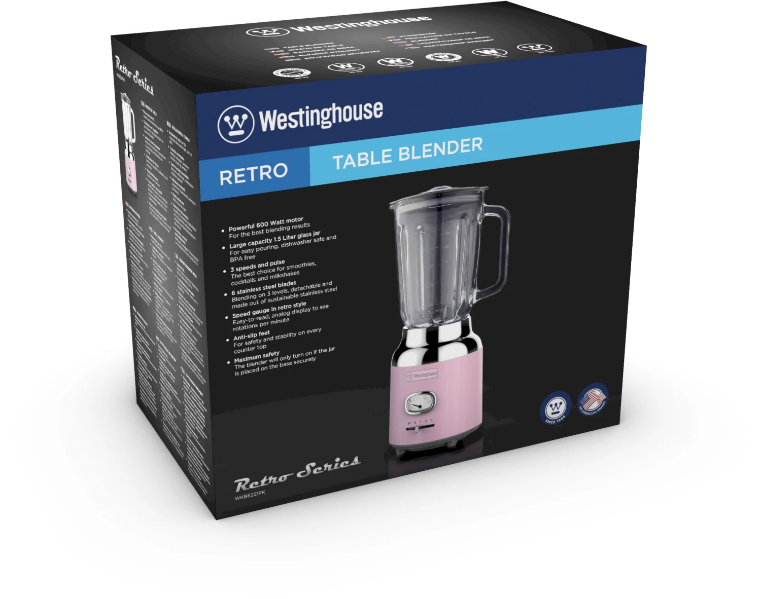 Westinghouse Blender Retro Collections - Roze - 1.5 Liter - WKBE221WH 3 Westinghouse Blender Retro Collections - Roze - 1.5 Liter - WKBE221WH - Afbeelding 3