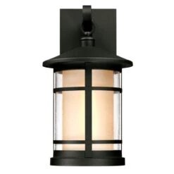Westinghouse Albright One-Light Outdoor Medium Wall Lantern, Textured Black Finish With Amber Frosted And Clear Seeded Glass