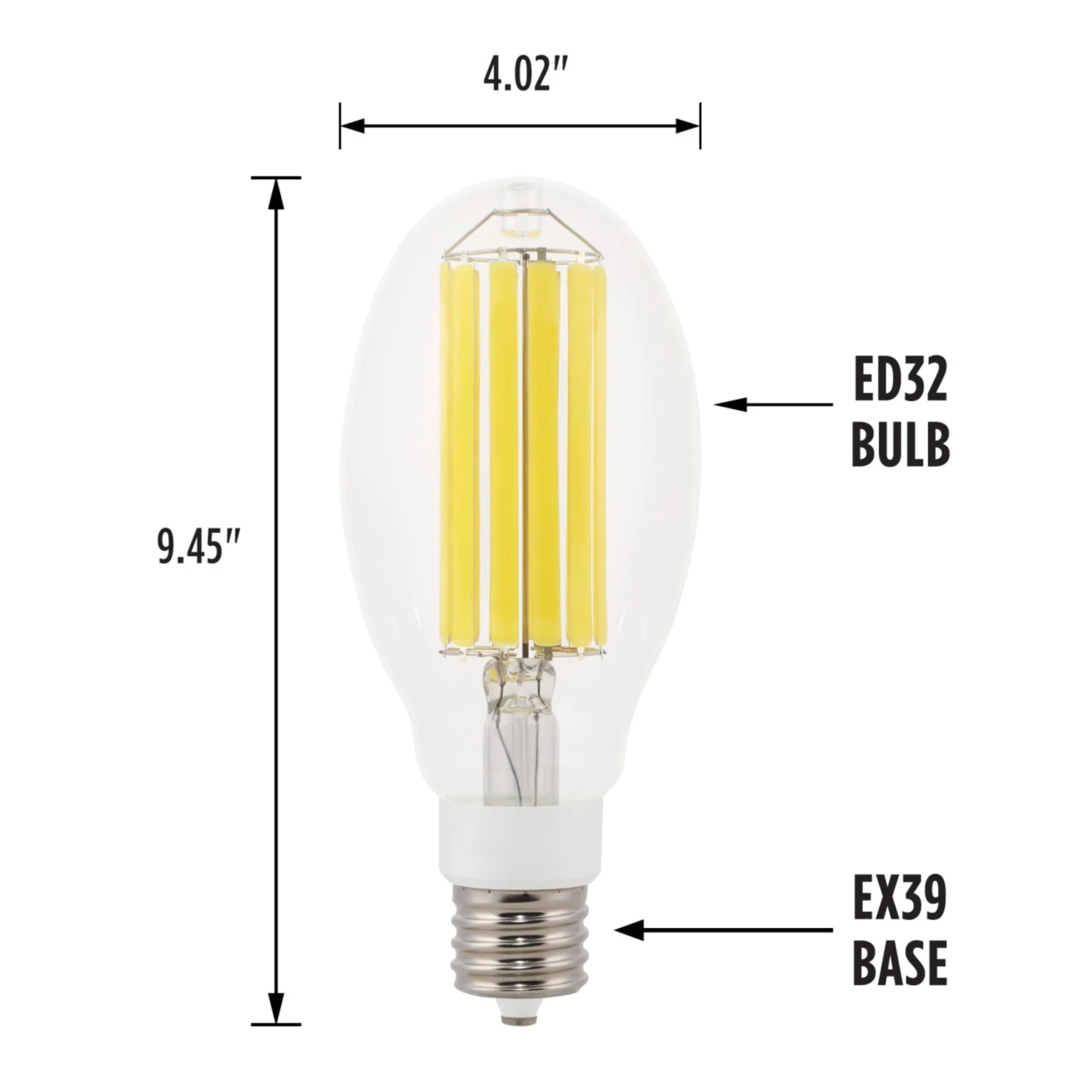 Westinghouse Lighting 54 Watt (320 Watt HID Equivalent) Daylight ED32 High Lumen Filament LED Light Bulb, 6 Pack 1 Westinghouse Lighting 54 Watt (320 Watt HID Equivalent) Daylight ED32 High Lumen Filament LED Light Bulb, 6 Pack