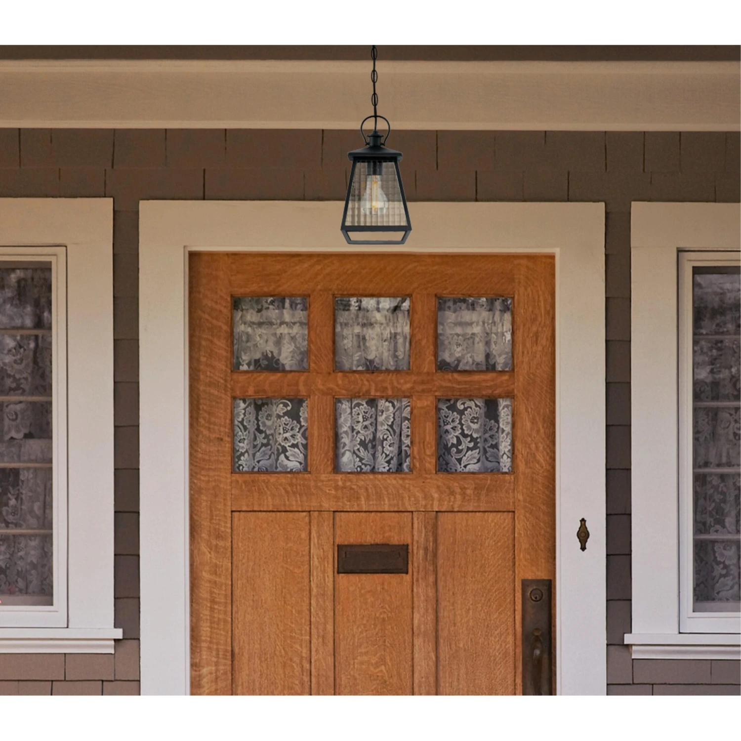 Westinghouse Lighting Aurelie One-Light Outdoor Pendant, Textured Black Finish With Clear Waffle Glass - 1-Light 2 Westinghouse Lighting Aurelie One-Light Outdoor Pendant, Textured Black Finish With Clear Waffle Glass - 1-Light - Afbeelding 2