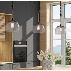 Westinghouse Lighting Camrose One Light Indoor Pendant, Gun Metal Finish, Smoke Grey Ribbed Glass - 1-Light -Westinghouse Westinghouse Lighting Camrose One Light Indoor Pendant2C Gun Metal Finish2C Smoke Grey Ribbed Glass 4 scaled