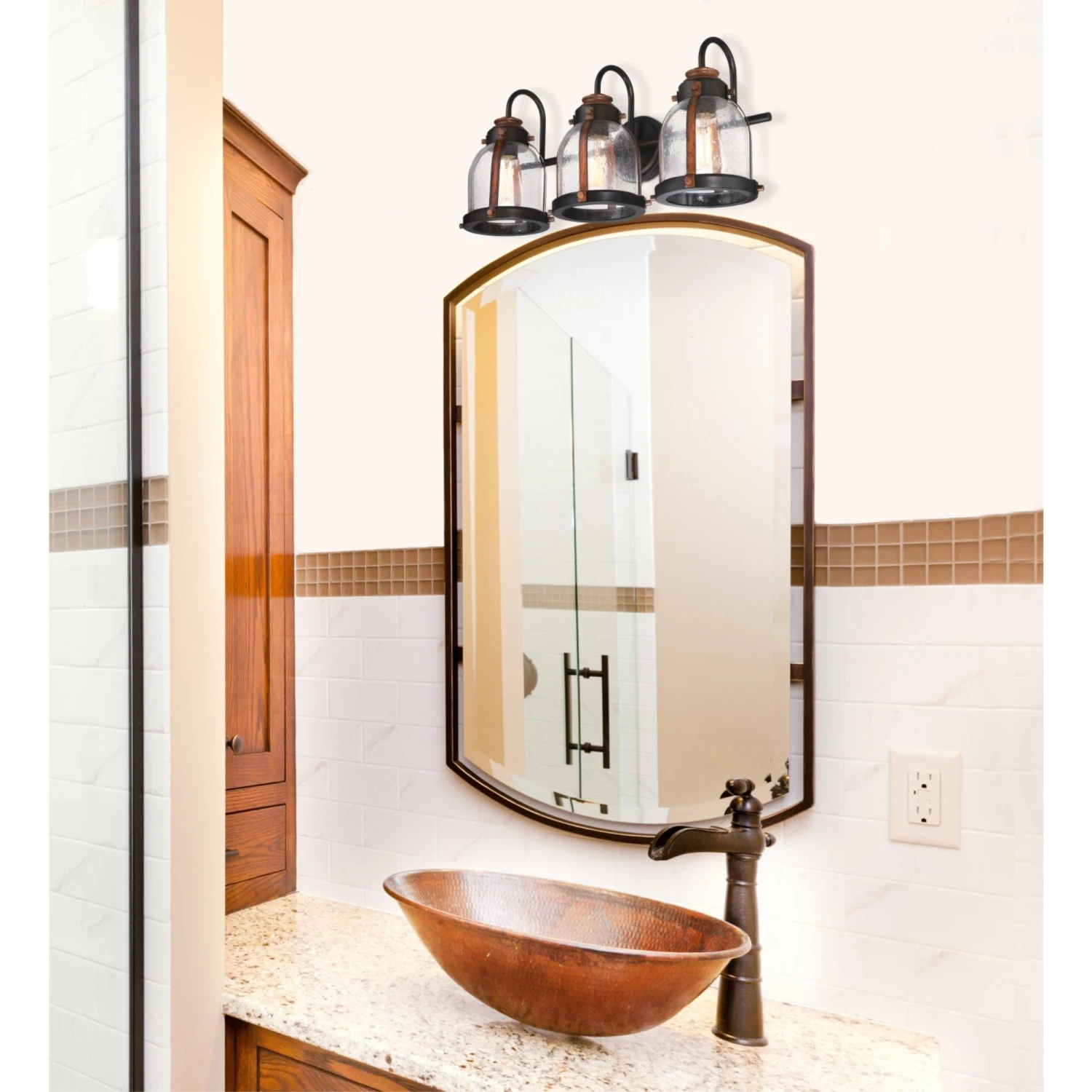 Westinghouse Lighting Cindy Three-Light Oil-Rubbed Bronze And Barnwood Indoor Wall Fixture 6 Westinghouse Lighting Cindy Three-Light Oil-Rubbed Bronze And Barnwood Indoor Wall Fixture - Afbeelding 6