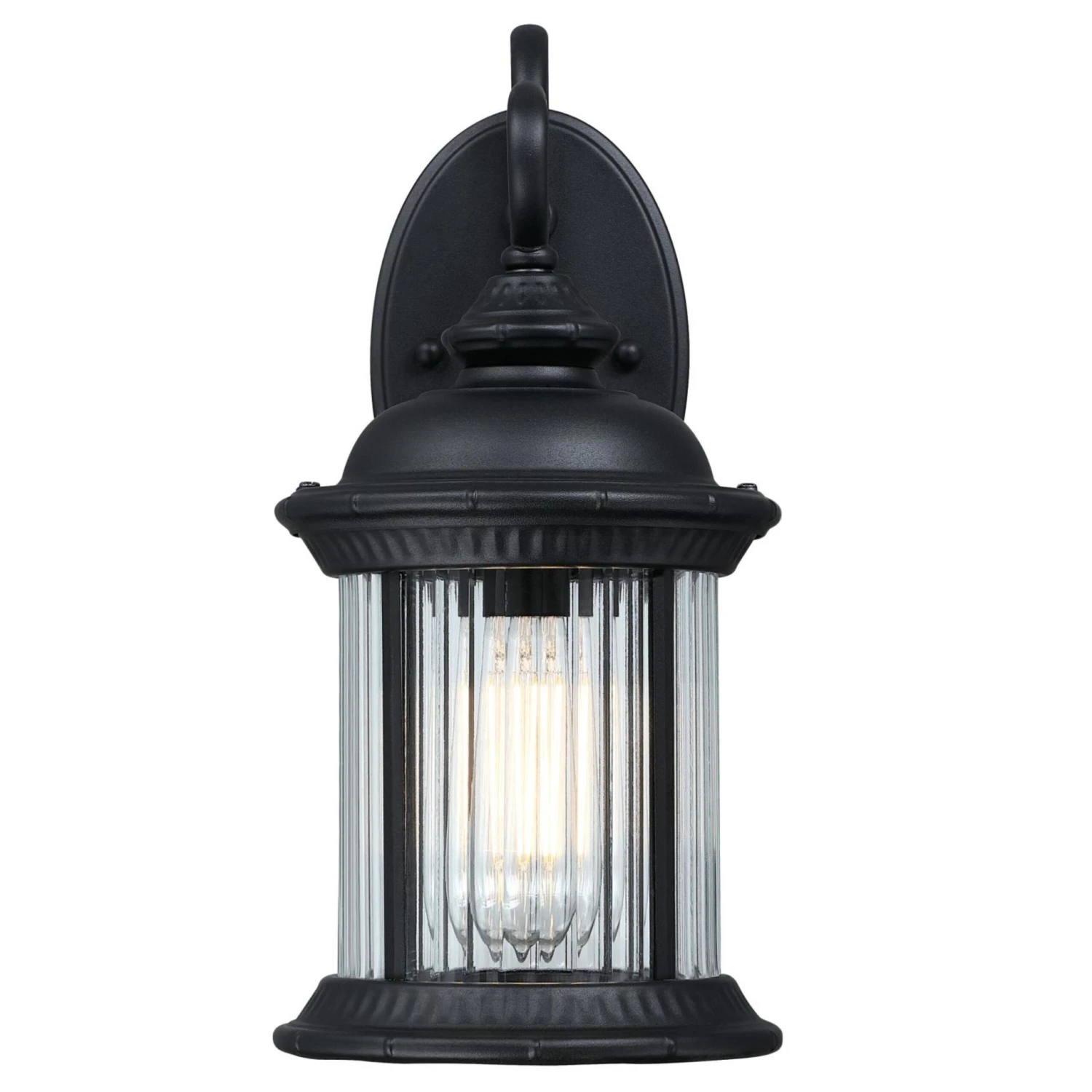 Westinghouse Lighting New Haven One Light Outdoor Wall Fixture, Textured Black Finish, Clear Ribbed Glass - 1-Light 2 Westinghouse Lighting New Haven One Light Outdoor Wall Fixture, Textured Black Finish, Clear Ribbed Glass - 1-Light - Afbeelding 2