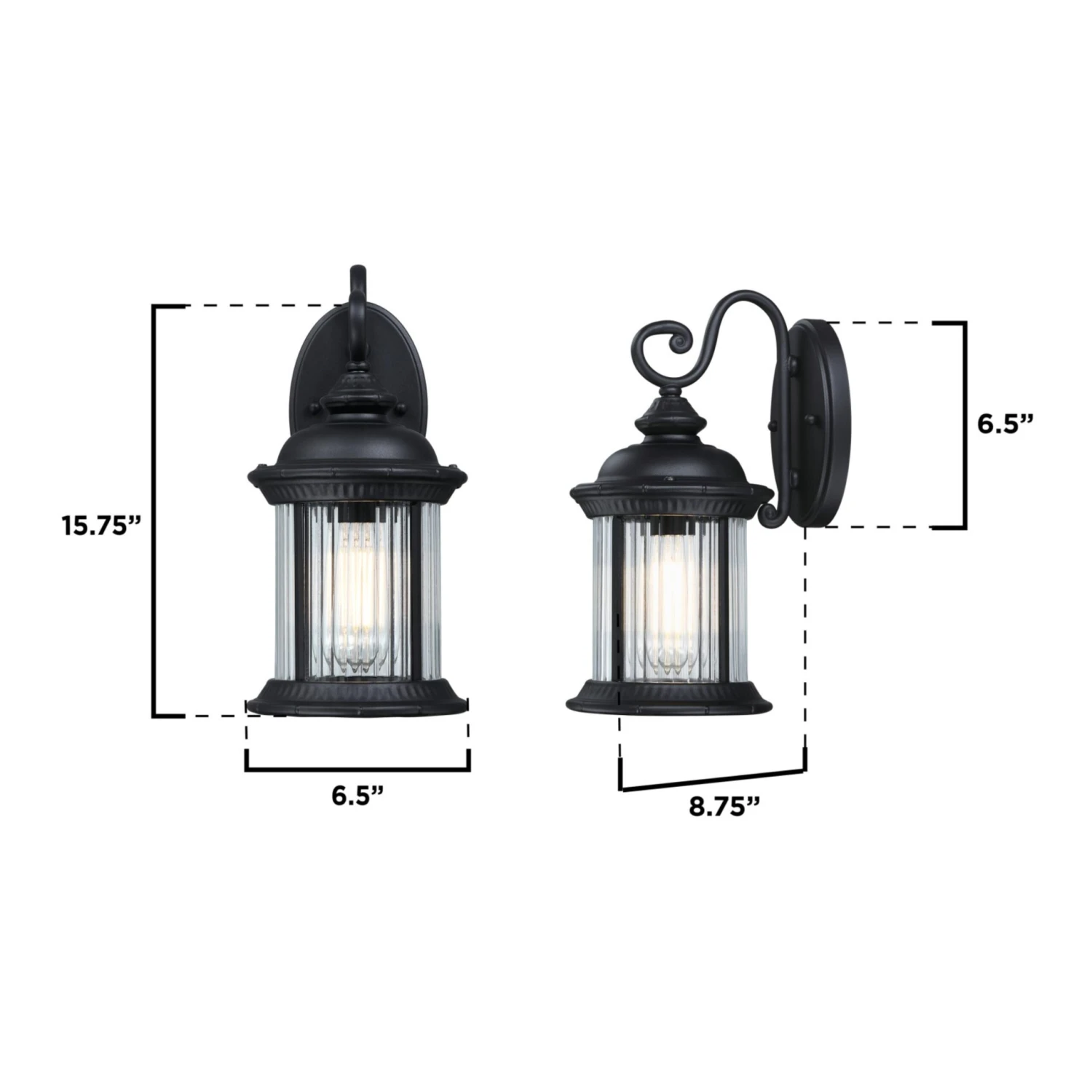 Westinghouse Lighting New Haven One Light Outdoor Wall Fixture, Textured Black Finish, Clear Ribbed Glass - 1-Light 7 Westinghouse Lighting New Haven One Light Outdoor Wall Fixture, Textured Black Finish, Clear Ribbed Glass - 1-Light - Afbeelding 7