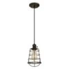 Westinghouse Lighting Nolan One-Light Indoor Mini Pendant With Turn Knob, Oil Rubbed Bronze Finish With Cage Shade - 1-Light