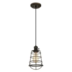Westinghouse Lighting Nolan One-Light Indoor Mini Pendant With Turn Knob, Oil Rubbed Bronze Finish With Cage Shade - 1-Light