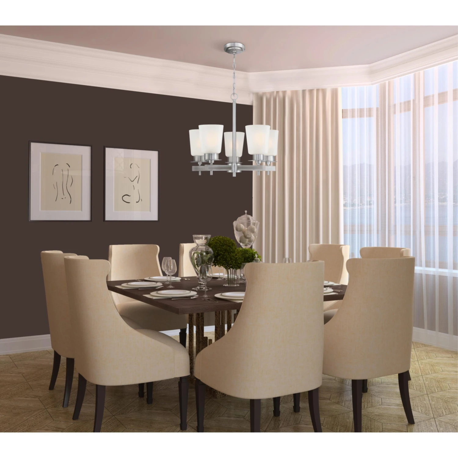 Westinghouse Lighting Reynaldo Five Light Indoor Chandelier, Brushed Nickel Finish - 5-Light 6 Westinghouse Lighting Reynaldo Five Light Indoor Chandelier, Brushed Nickel Finish - 5-Light - Afbeelding 6