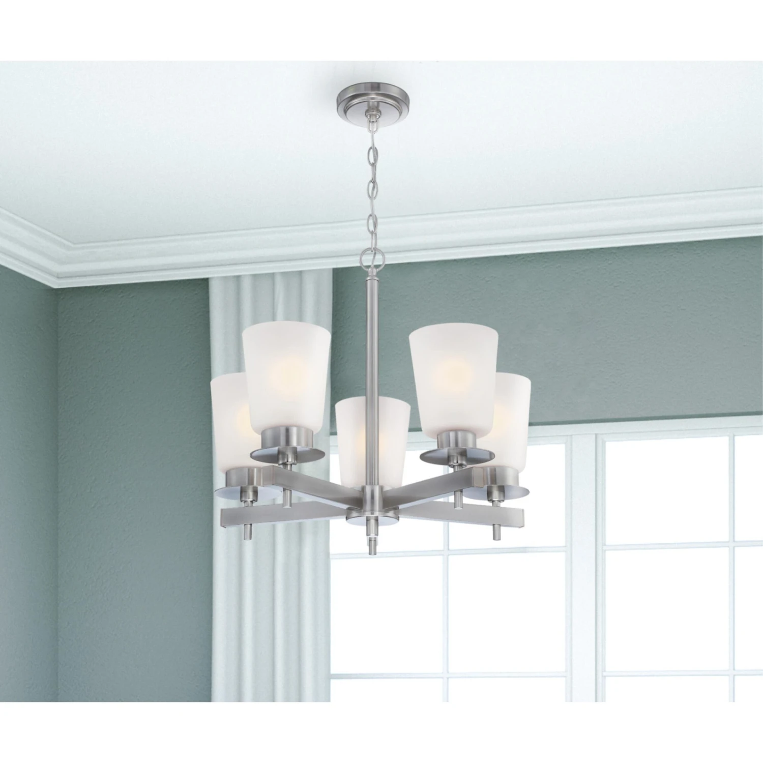 Westinghouse Lighting Reynaldo Five Light Indoor Chandelier, Brushed Nickel Finish - 5-Light 2 Westinghouse Lighting Reynaldo Five Light Indoor Chandelier, Brushed Nickel Finish - 5-Light - Afbeelding 2