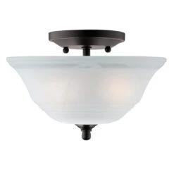Westinghouse Wensley Two-Light Interior Semi-Flush Ceiling Fixture, Oil Rubbed Bronze Finish With White Alabaster Glass
